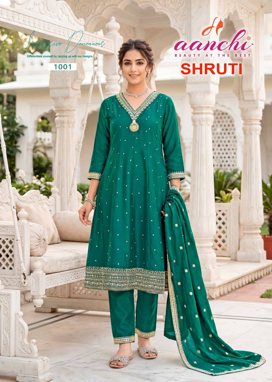 SHRUTI By AANCHI 1001 To 1004 Series Designer Ethnic Wear Collection VICHITRA SILK Kurtis At Wholesale Price